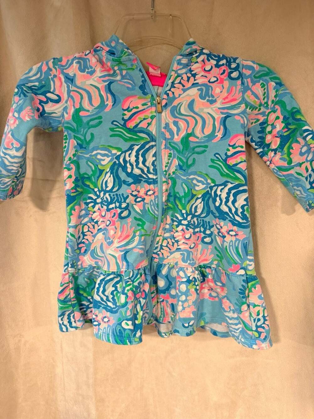 Lilly Pulitzer Girls Zip-Up Hooded Cover-Up Dress Size S (4-5)